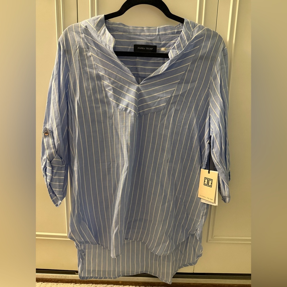 Ivanka Trump Blue and White Striped Blouse